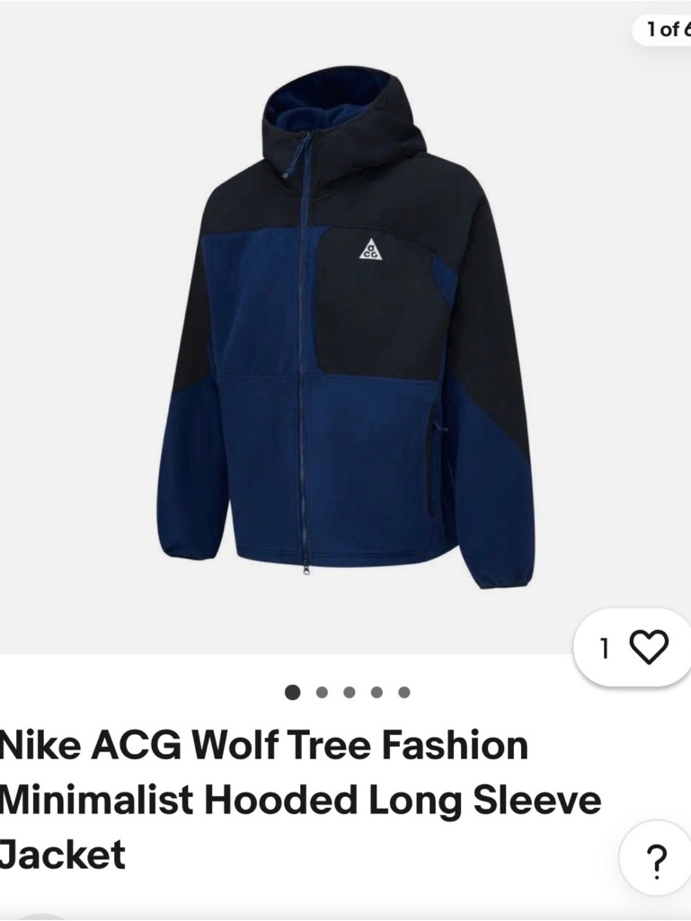 Nike ACG Navy and Black Hooded Long Sleeve Jacket